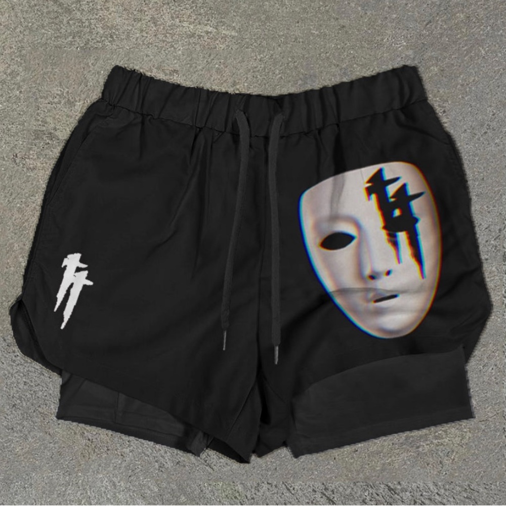 Mask Cross Print Double Layer Quick Dry Shorts New Size M